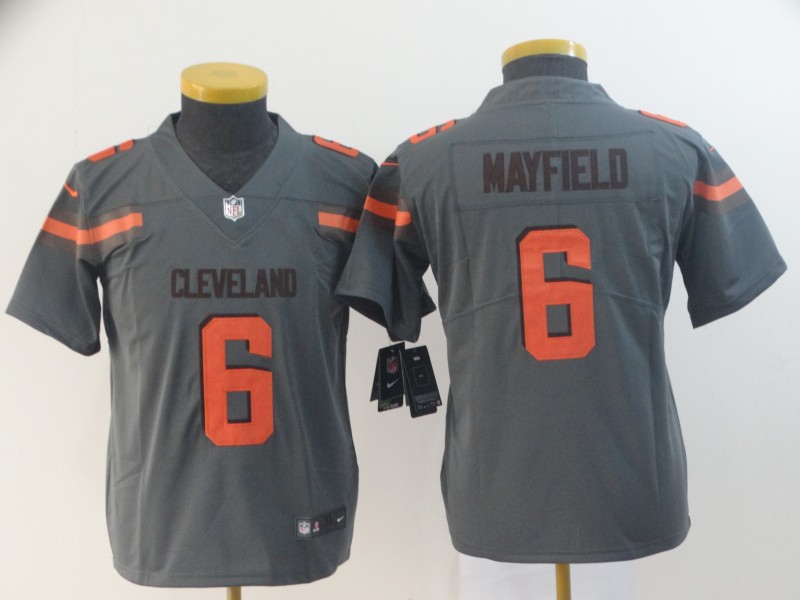 Youth Cleveland Browns #6 Mayfield Nike grey Limited NFL Jerseys->cleveland browns->NFL Jersey
